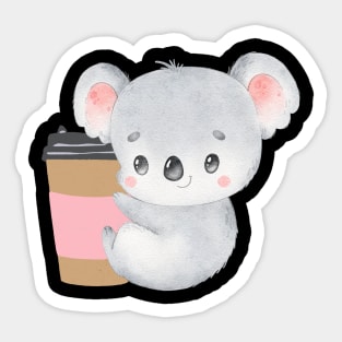 Cute Koala Drinking Coffee Koala Drinks Coffee First Sleepy cat I need coffee addict Sticker